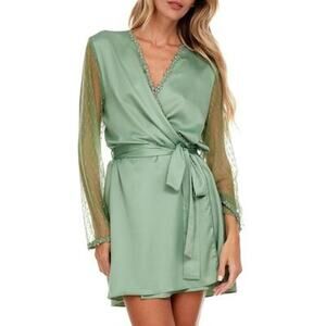 Flora Nikrooz Showstopper Charmeuse Cover-up Robe Forest Green XS